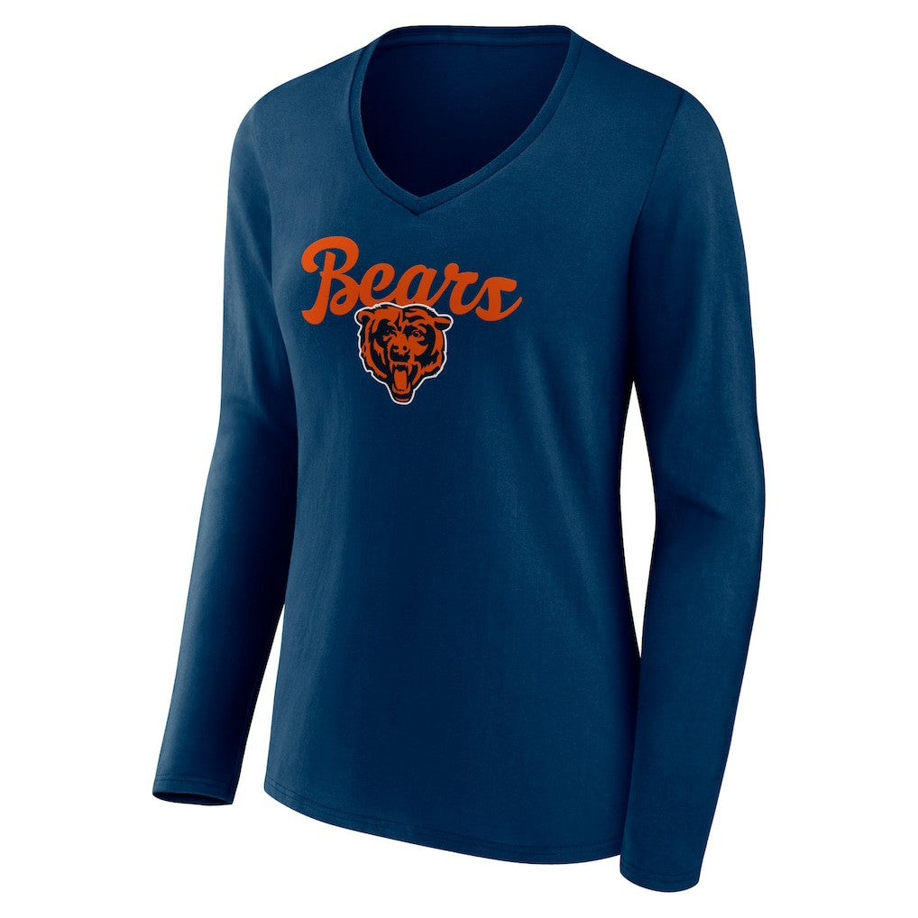 Chicago Bears Women's Freehand Team Long Sleeve V-Neck T-Shirt - Navy - NFL