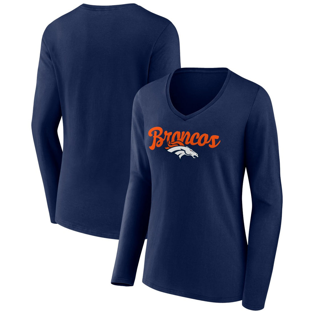 Denver Broncos Women's Freehand Team Long Sleeve V-Neck T-Shirt - Navy - NFL