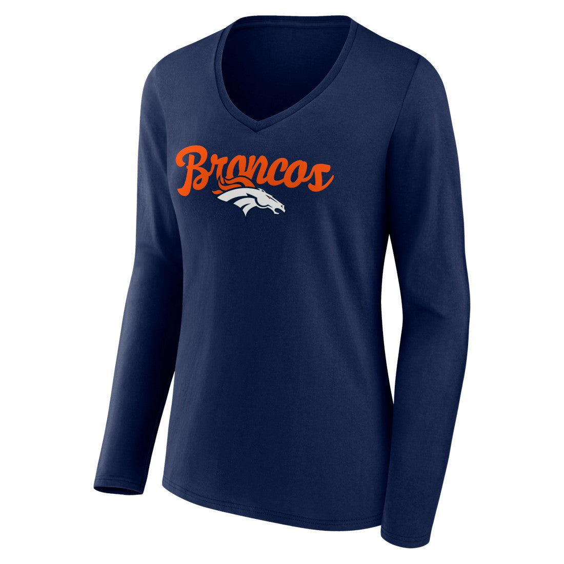 Denver Broncos Women's Freehand Team Long Sleeve V-Neck T-Shirt - Navy - NFL