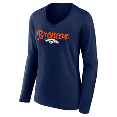 Denver Broncos Women's Freehand Team Long Sleeve V-Neck T-Shirt - Navy - NFL