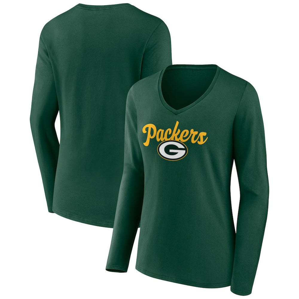 Green Bay Packers Women's Freehand Team Long Sleeve V-Neck T-Shirt - Green - NFL
