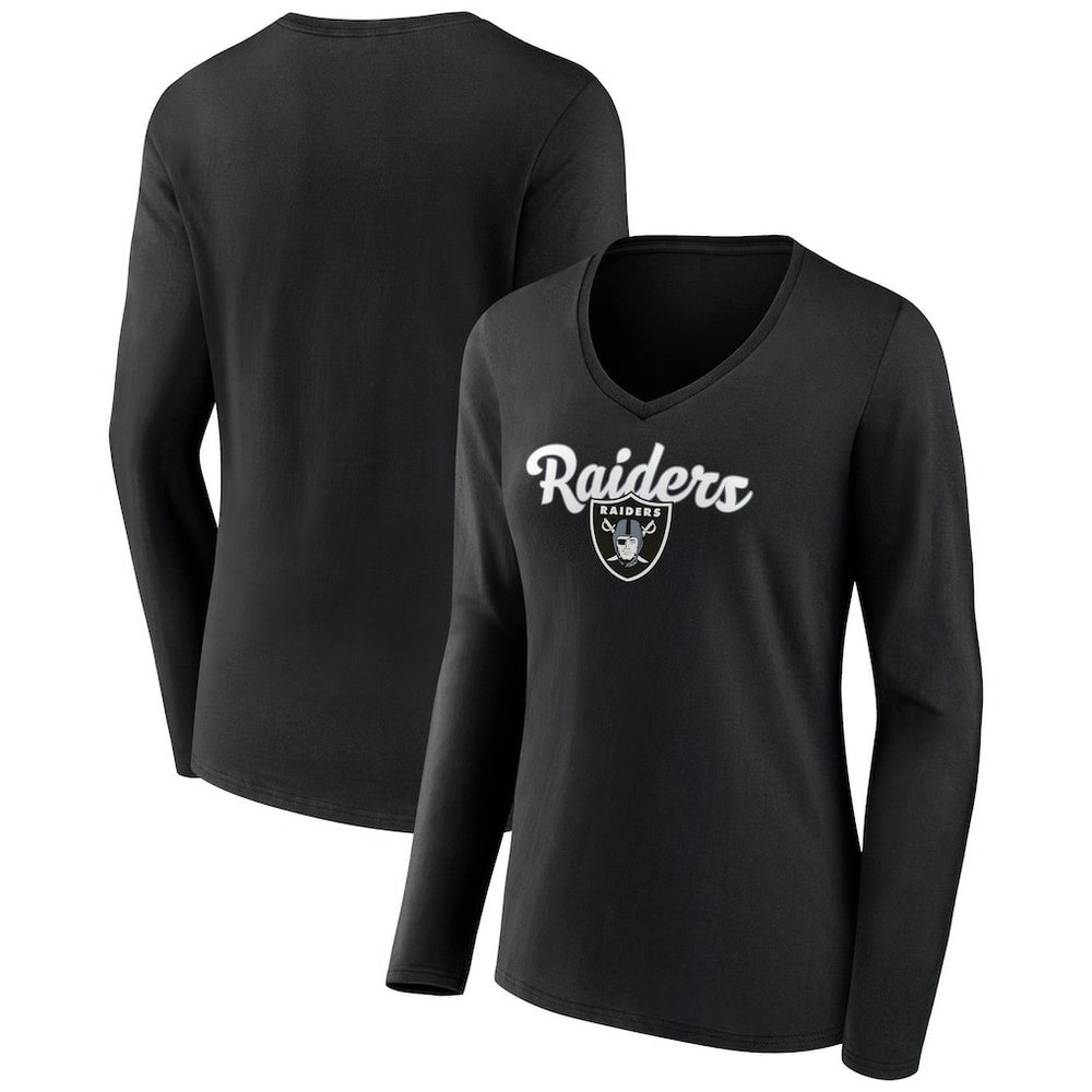 Las Vegas Raiders Women's Freehand Team Long Sleeve V-Neck T-Shirt - Black - NFL