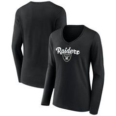 Las Vegas Raiders Women's Freehand Team Long Sleeve V-Neck T-Shirt - Black - NFL