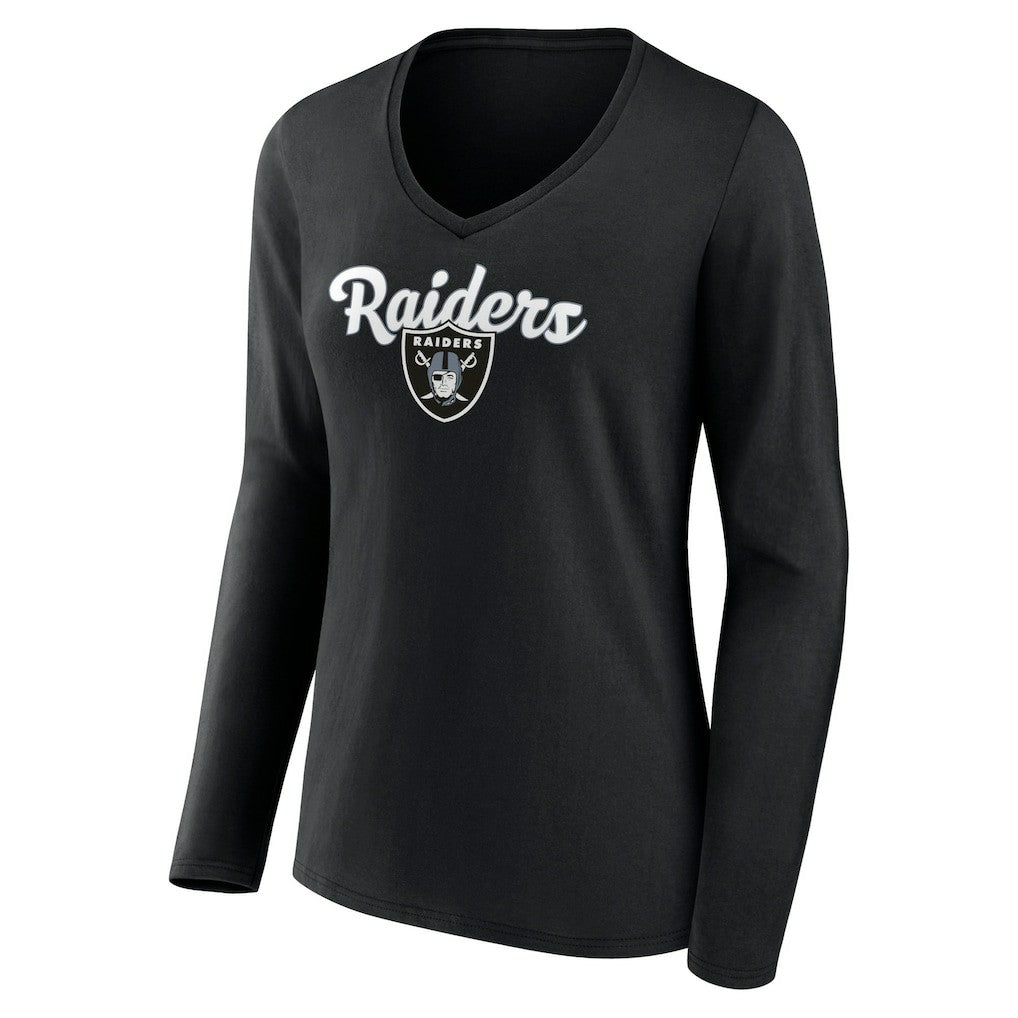 Las Vegas Raiders Women's Freehand Team Long Sleeve V-Neck T-Shirt - Black - NFL