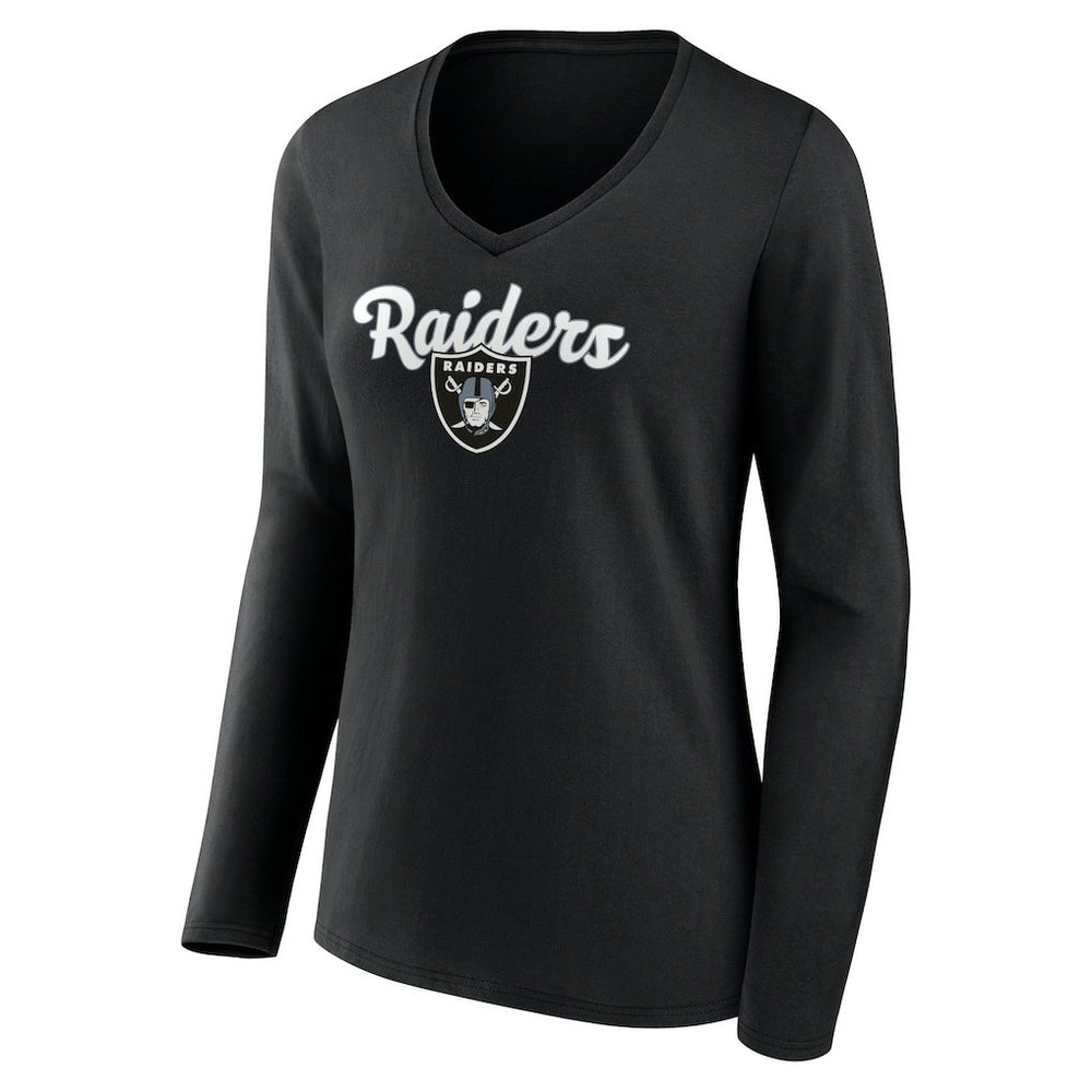 Las Vegas Raiders Women's Freehand Team Long Sleeve V-Neck T-Shirt - Black - NFL