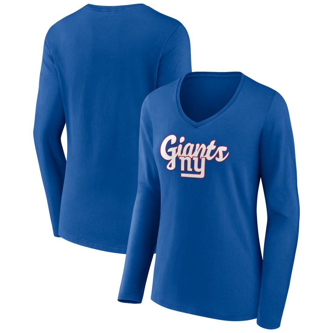 New York Giants Women's Freehand Team Long Sleeve V-Neck T-Shirt - Royal - NFL