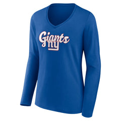 New York Giants Women's Freehand Team Long Sleeve V-Neck T-Shirt - Royal - NFL