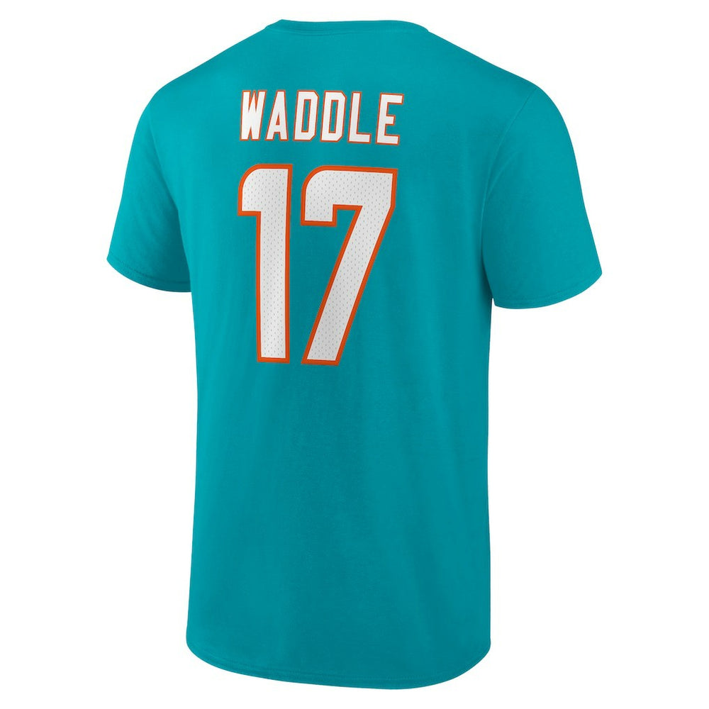 Jaylen Waddle Miami Dolphins Player Icon Name & Number T-Shirt - Aqua - NFL