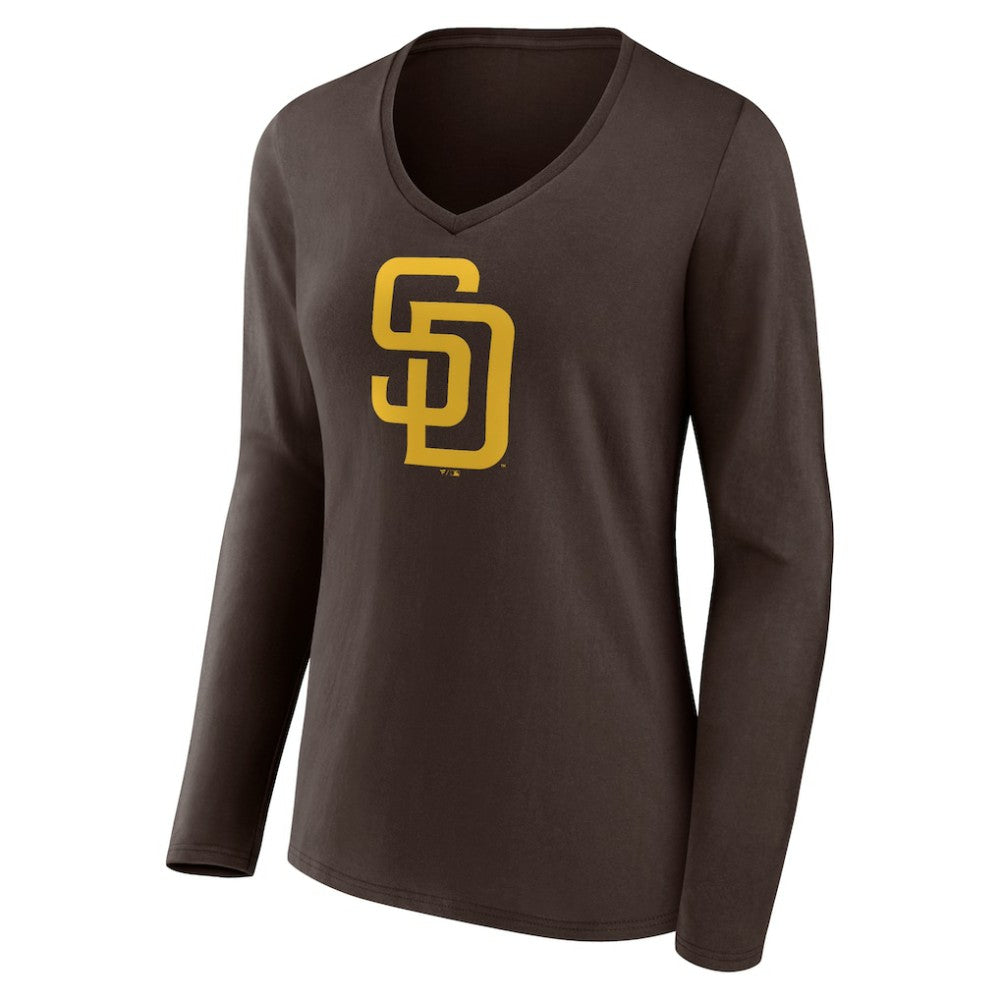 San Diego Padres Women's Team Logo Long Sleeve V-Neck T-Shirt Sale