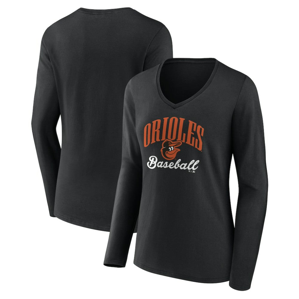 Baltimore Orioles Women's Victory Script Long Sleeve V-Neck T-Shirt Discount