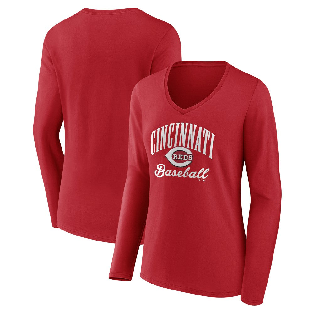 Cincinnati Reds Women's Victory Script Long Sleeve V-Neck T-Shirt Online