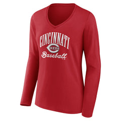 Cincinnati Reds Women's Victory Script Long Sleeve V-Neck T-Shirt Online
