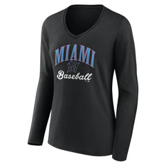 Miami Marlins Women's Victory Script Long Sleeve V-Neck T-Shirt Sale