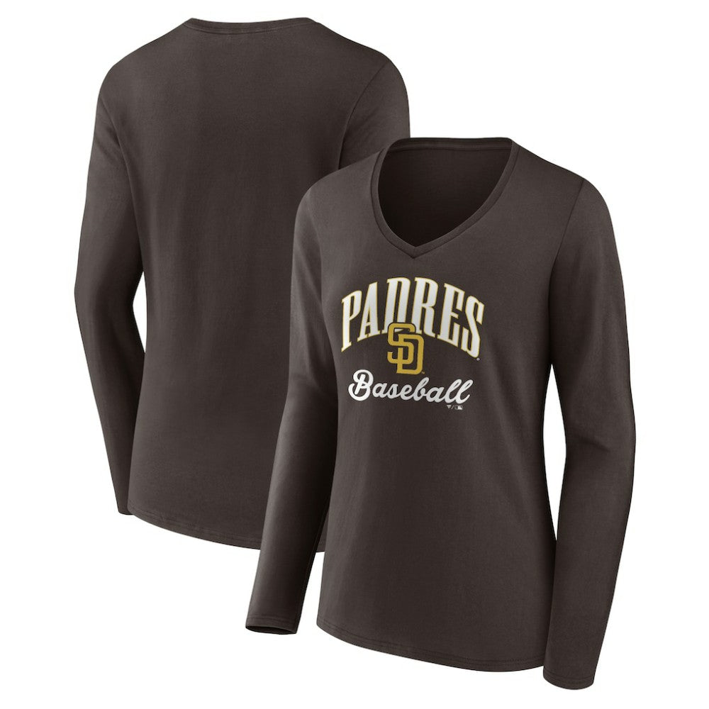 San Diego Padres Women's Victory Script Long Sleeve V-Neck T-Shirt Online