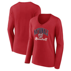 Washington Nationals Women's Victory Script Long Sleeve V-Neck T-Shirt Sale