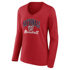 Washington Nationals Women's Victory Script Long Sleeve V-Neck T-Shirt Sale