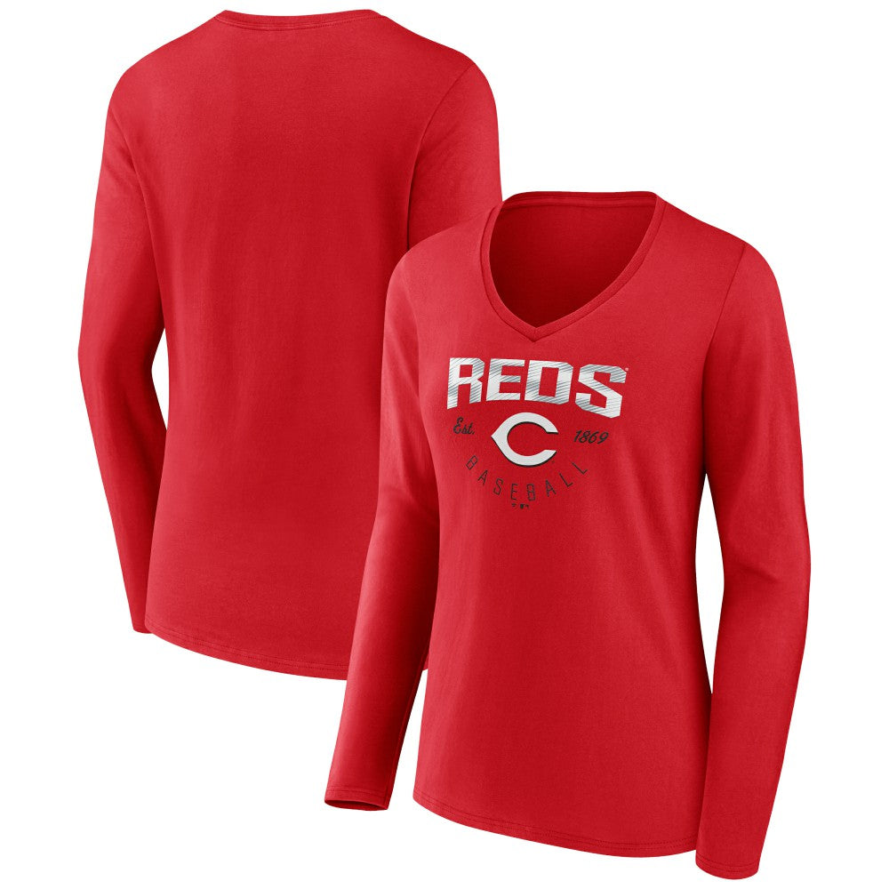 Cincinnati Reds Women's Live For It Long Sleeve Long Sleeve V-Neck T-Shirt Online