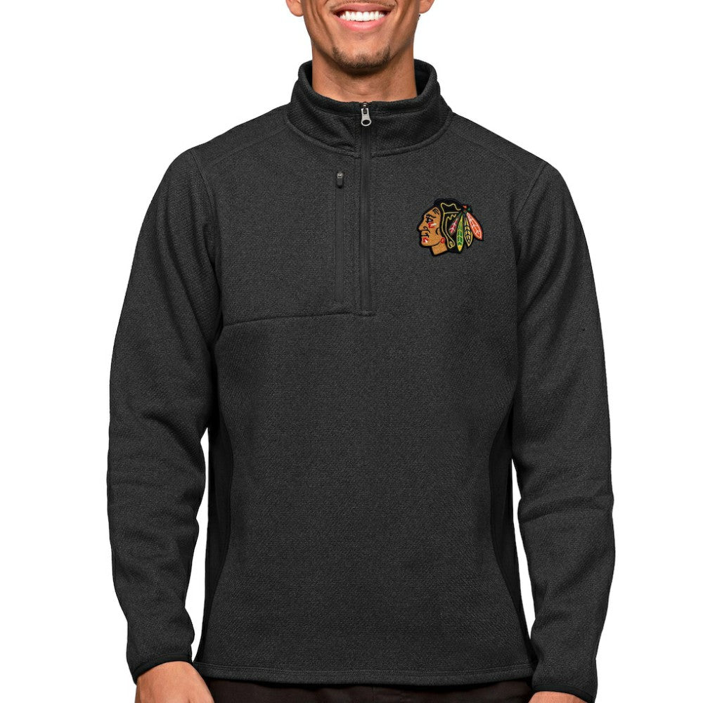 Chicago Blackhawks Antigua Course Quarter-Zip Pullover Top - Heather Black | NHL on sale