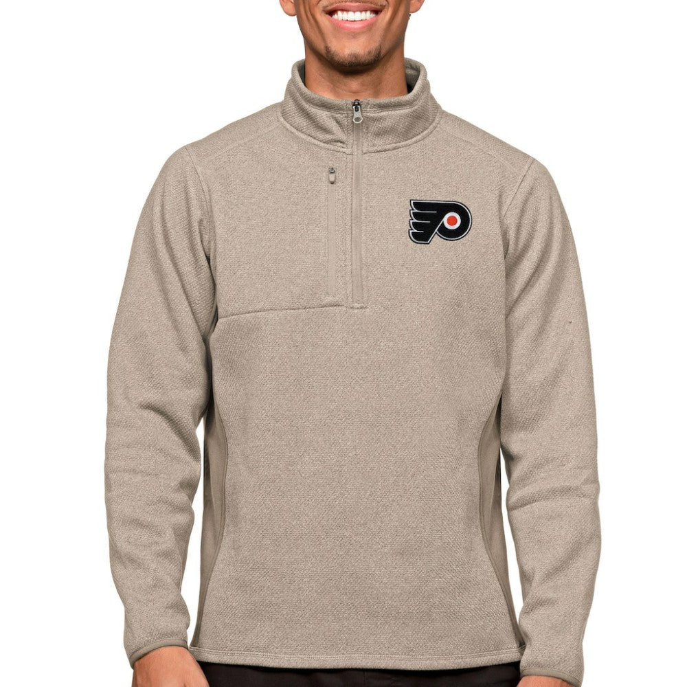 Philadelphia Flyers Antigua Course Quarter-Zip Pullover Top - Oatmeal | NHL sale