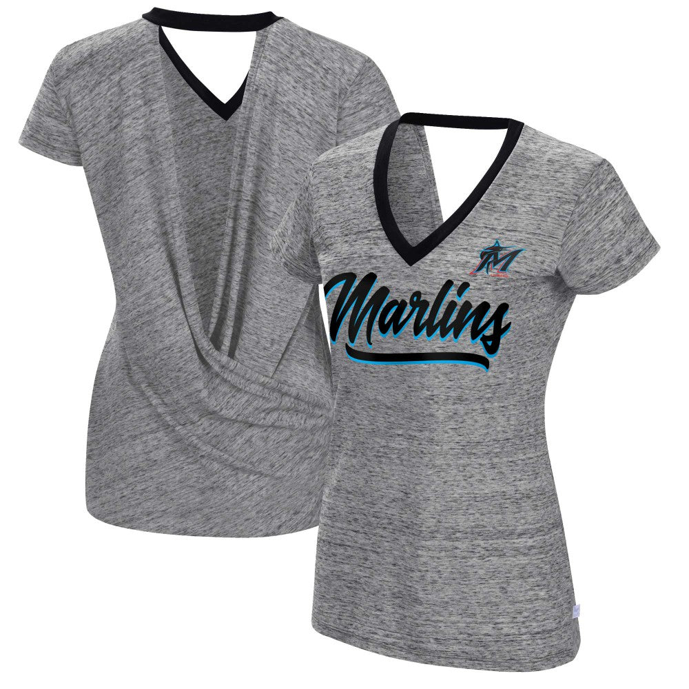Miami Marlins Touch Women's Halftime Back Wrap Top V-Neck T-Shirt Sale