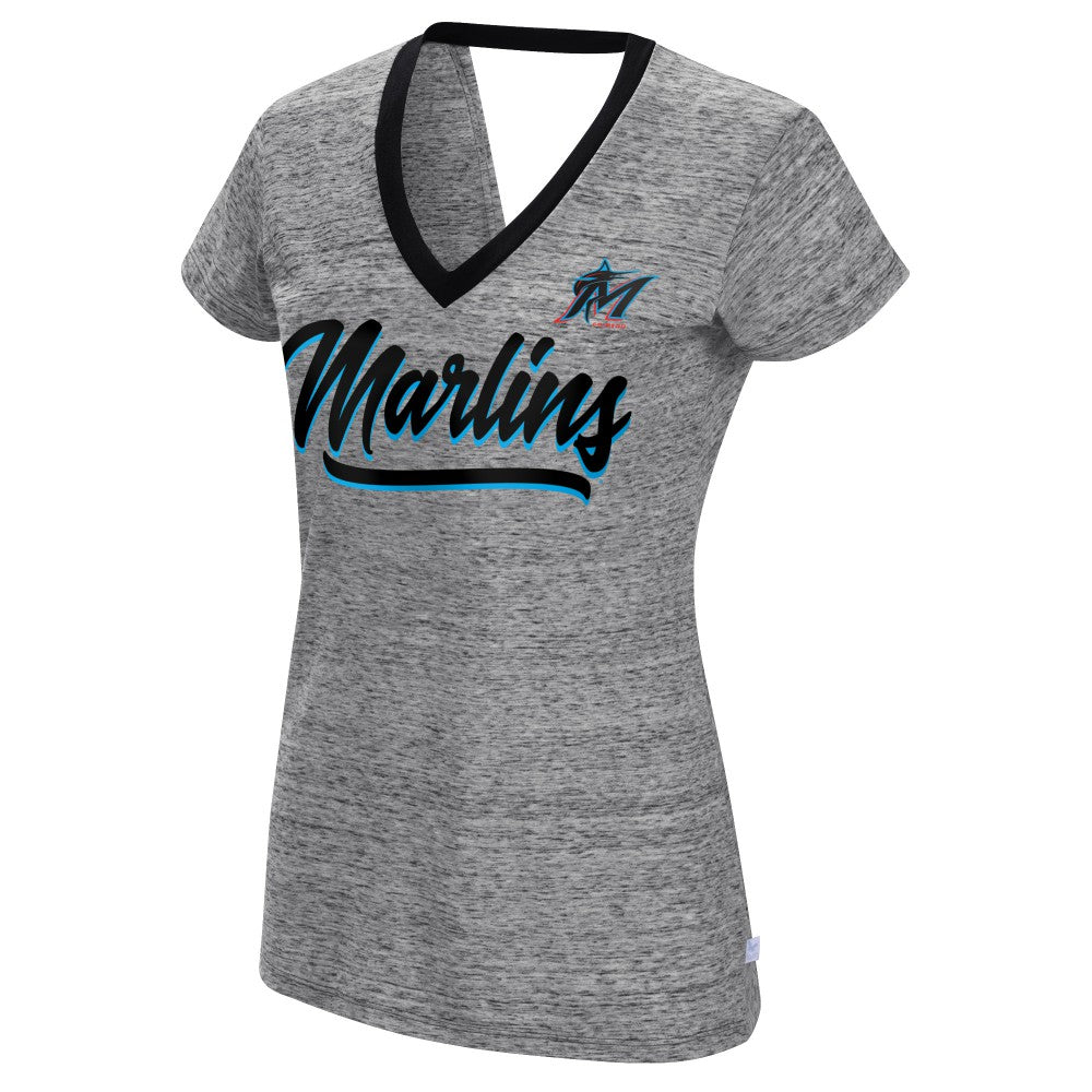 Miami Marlins Touch Women's Halftime Back Wrap Top V-Neck T-Shirt Sale