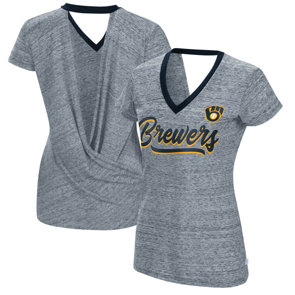 Milwaukee Brewers Touch Women's Halftime Back Wrap Top V-Neck T-Shirt Outlet