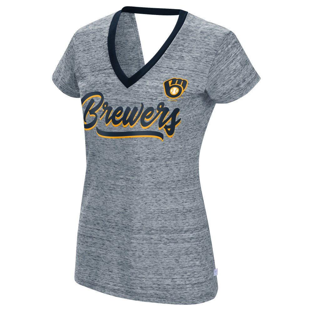 Milwaukee Brewers Touch Women's Halftime Back Wrap Top V-Neck T-Shirt Outlet