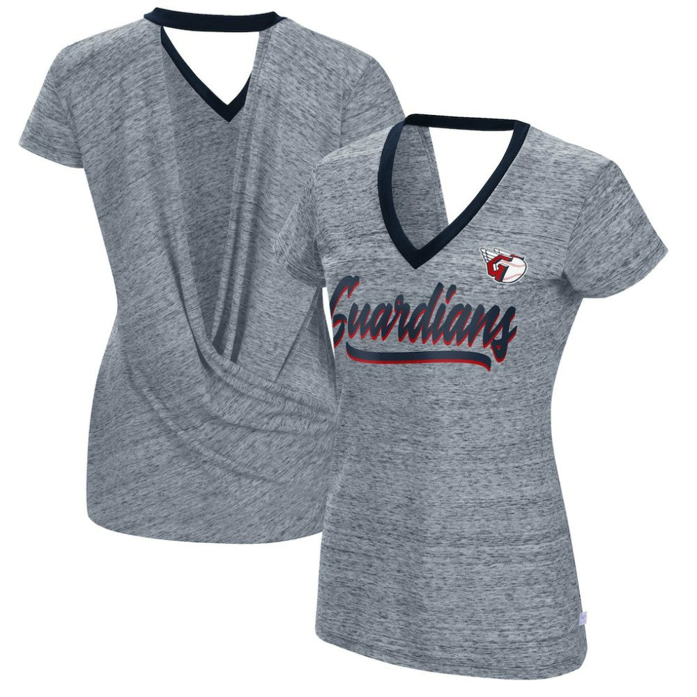 Cleveland Guardians Touch Women's Halftime Back Wrap Top V-Neck T-Shirt Discount