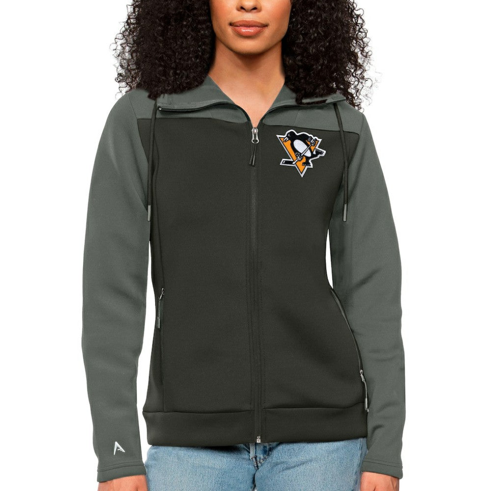 Pittsburgh Penguins Antigua Women's Protect Full-Zip Hoodie - Steel/Charcoal | NHL near me