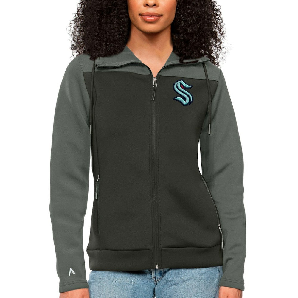 Seattle Kraken Antigua Women's Protect Full-Zip Hoodie - Steel/Charcoal | NHL Clearance