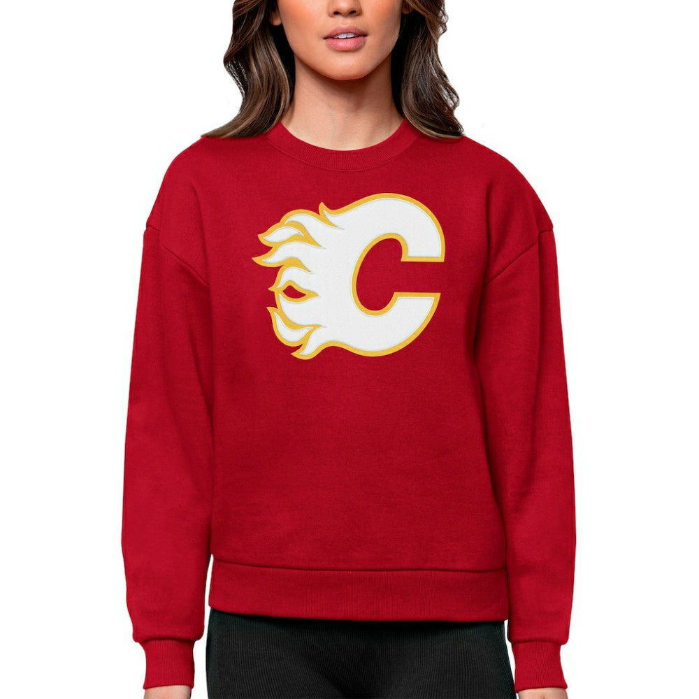 Calgary Flames Antigua Women's Team Logo Victory Crewneck Pullover Sweatshirt - Red | NHL Clearance