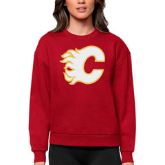 Calgary Flames Antigua Women's Team Logo Victory Crewneck Pullover Sweatshirt - Red | NHL Clearance
