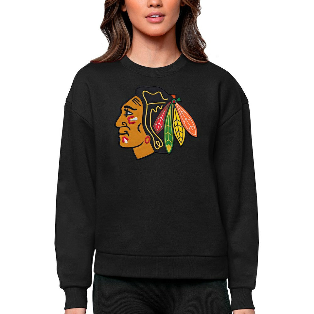 Chicago Blackhawks Antigua Women's Team Logo Victory Crewneck Pullover Sweatshirt - Black | NHL discount