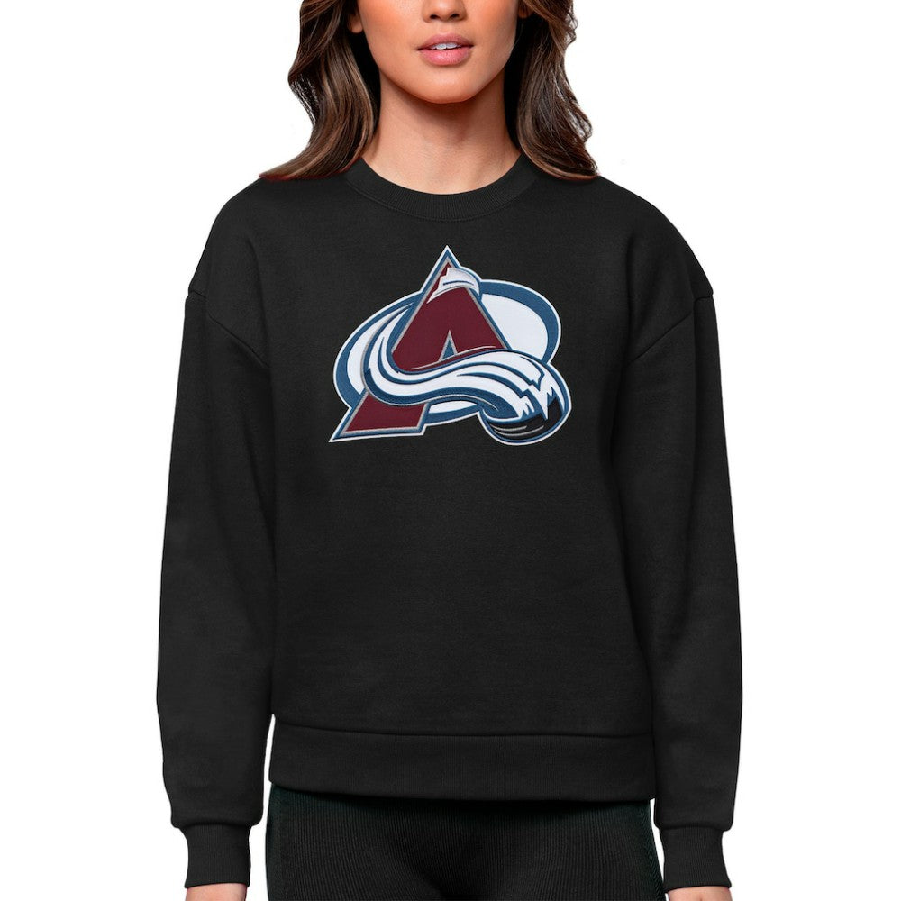 Colorado Avalanche Antigua Women's Team Logo Victory Crewneck Pullover Sweatshirt - Black | NHL Lifestyle