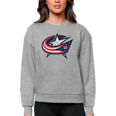 Columbus Blue Jackets Antigua Women's Team Logo Victory Crewneck Pullover Sweatshirt - Heather Gray | NHL sale