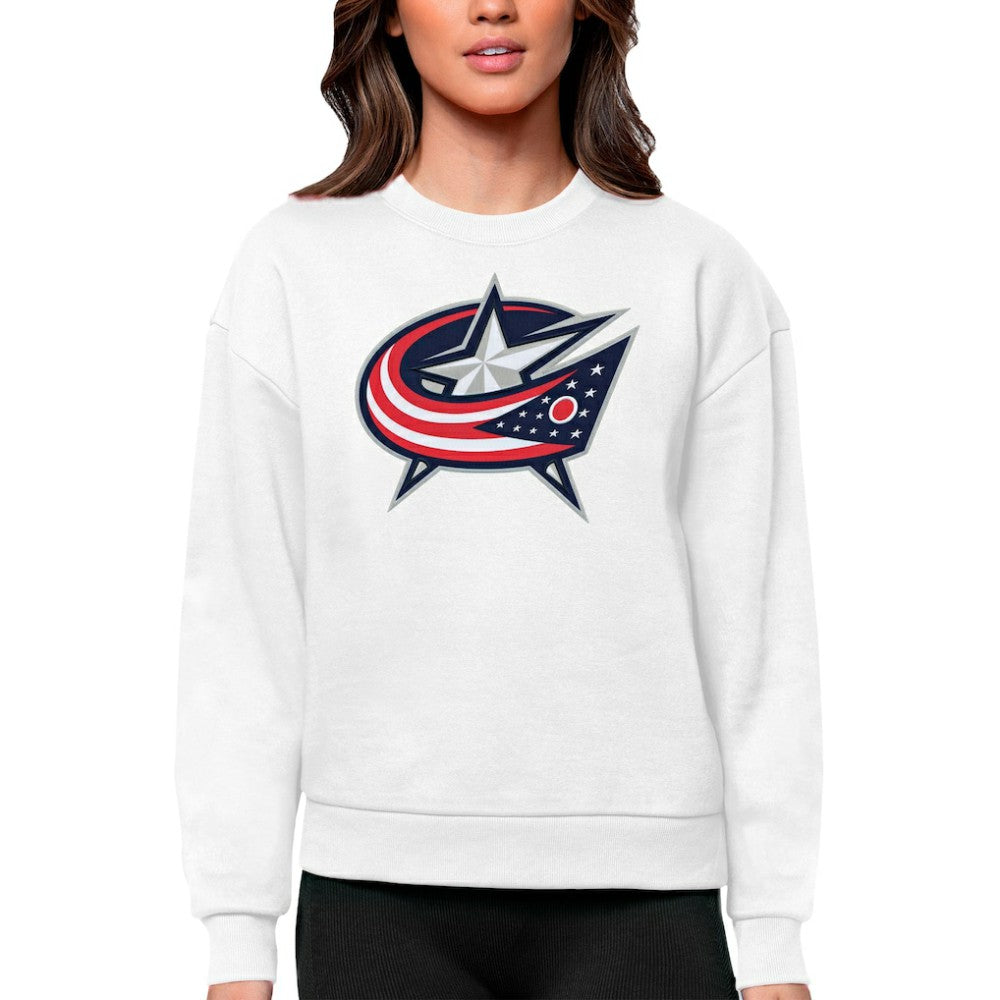 Columbus Blue Jackets Antigua Women's Team Logo Victory Crewneck Pullover Sweatshirt - White | NHL near me