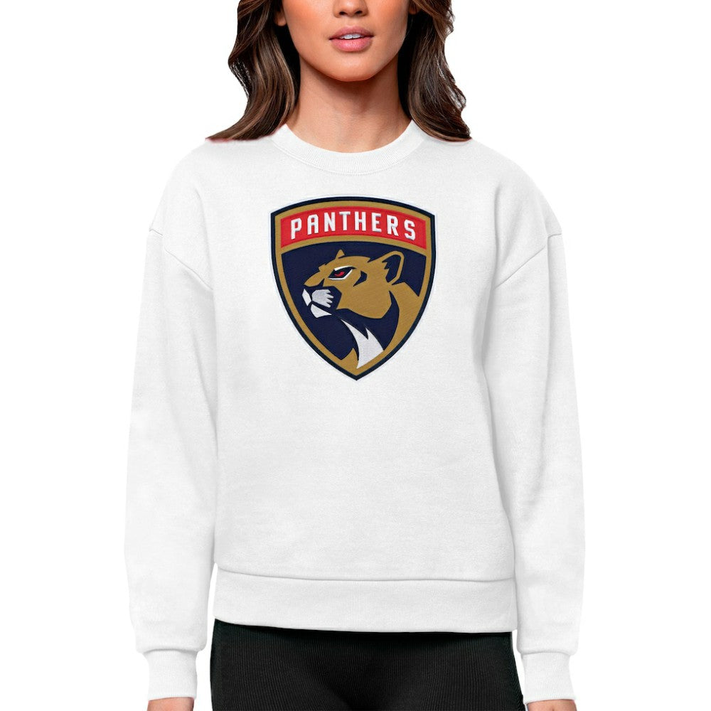 Florida Panthers Antigua Women's Team Logo Victory Crewneck Pullover Sweatshirt - White | NHL Clearance