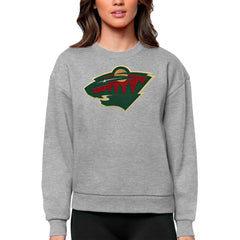 Minnesota Wild Antigua Women's Team Logo Victory Crewneck Pullover Sweatshirt - Heather Gray | NHL Lifestyle