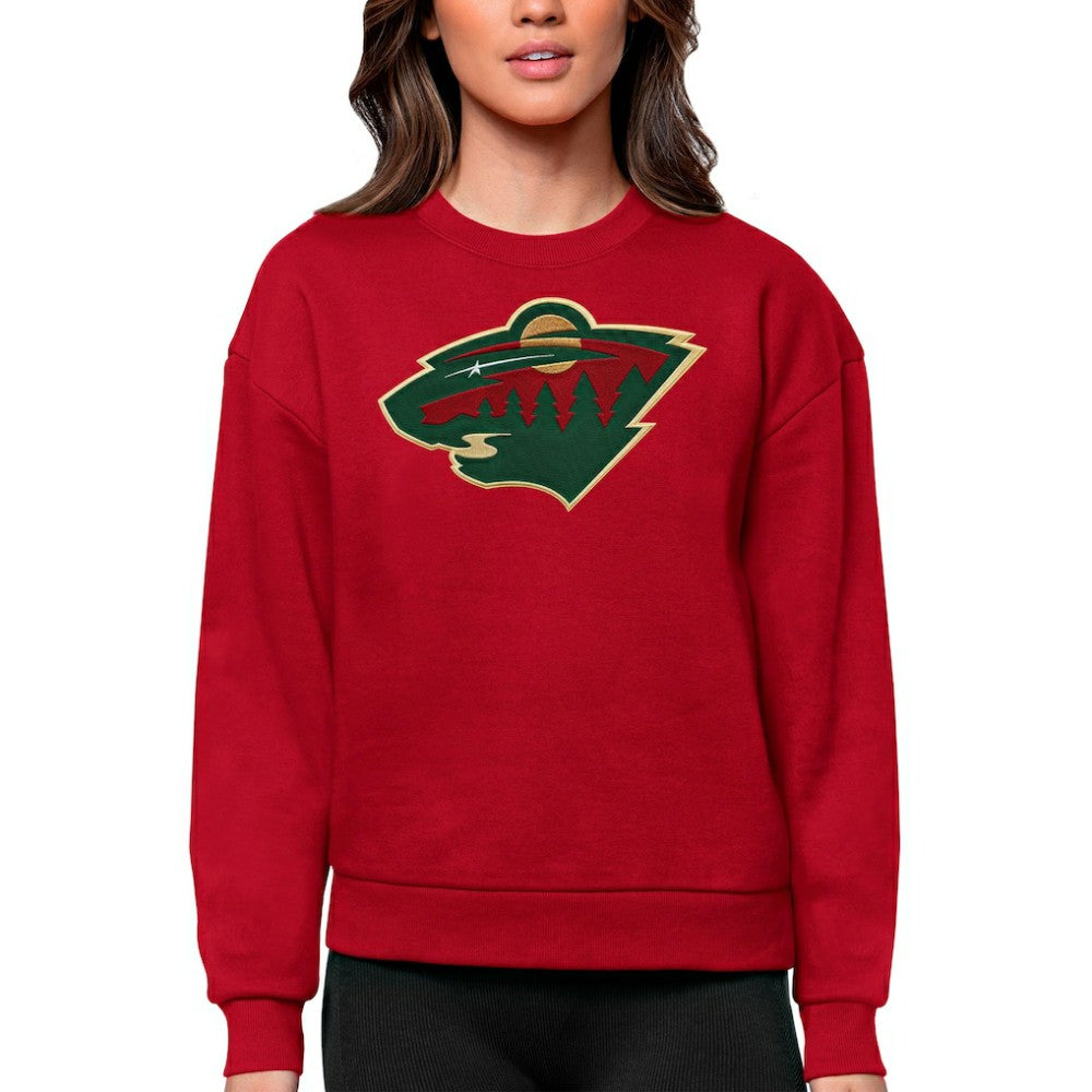 Minnesota Wild Antigua Women's Team Logo Victory Crewneck Pullover Sweatshirt - Red | NHL Clearance