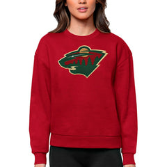 Minnesota Wild Antigua Women's Team Logo Victory Crewneck Pullover Sweatshirt - Red | NHL Clearance