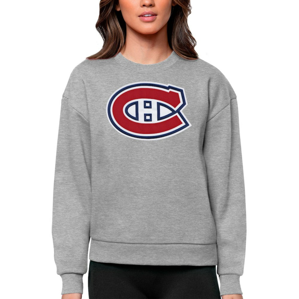 Montreal Canadiens Antigua Women's Team Logo Victory Crewneck Pullover Sweatshirt - Heather Gray | NHL sale