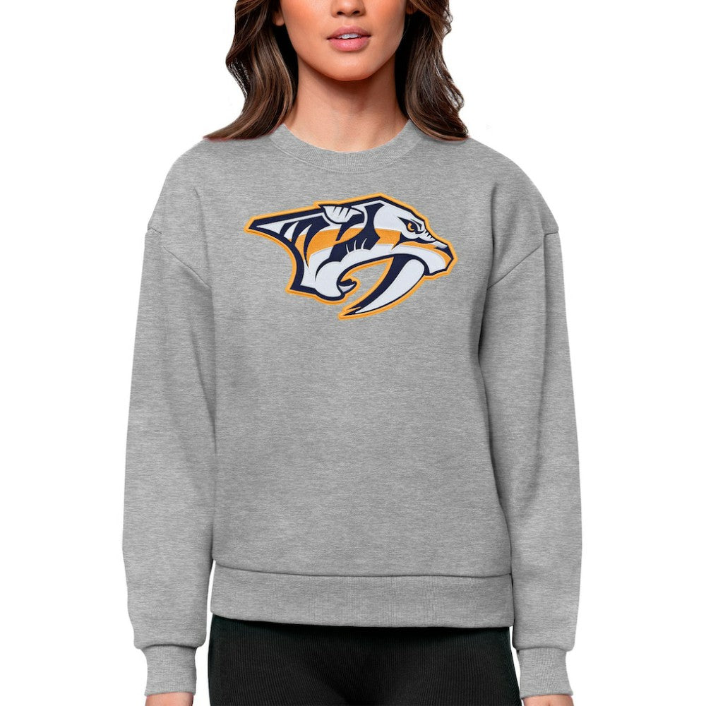 Nashville Predators Antigua Women's Team Logo Victory Crewneck Pullover Sweatshirt - Heather Gray | NHL discount