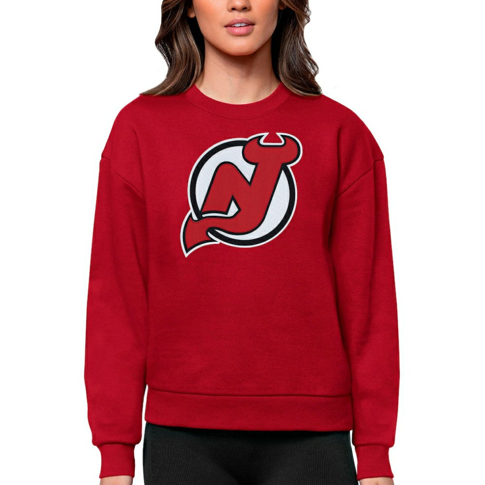 New Jersey Devils Antigua Women's Team Logo Victory Crewneck Pullover Sweatshirt - Red | NHL Clearance
