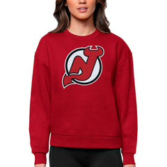 New Jersey Devils Antigua Women's Team Logo Victory Crewneck Pullover Sweatshirt - Red | NHL Clearance