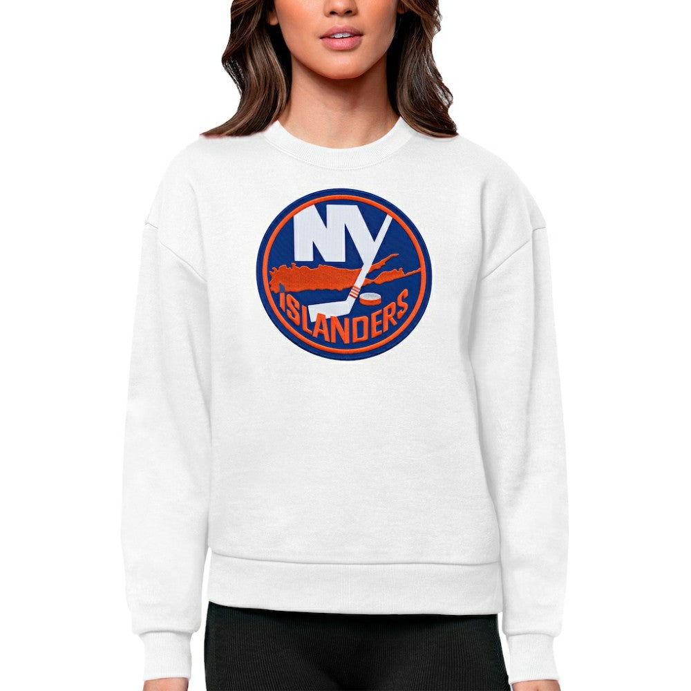 New York Islanders Antigua Women's Team Logo Victory Crewneck Pullover Sweatshirt - White | NHL near me