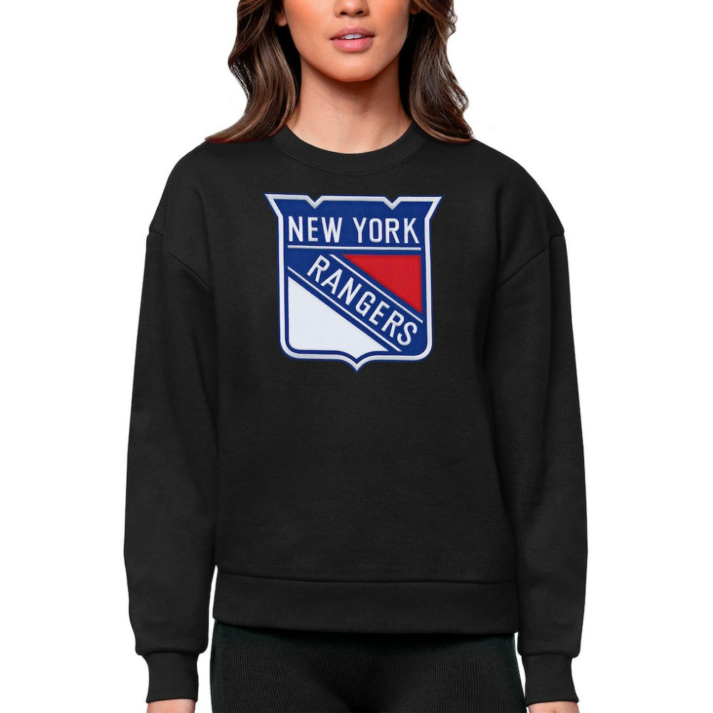 New York Rangers Antigua Women's Team Logo Victory Crewneck Pullover Sweatshirt - Black | NHL on sale