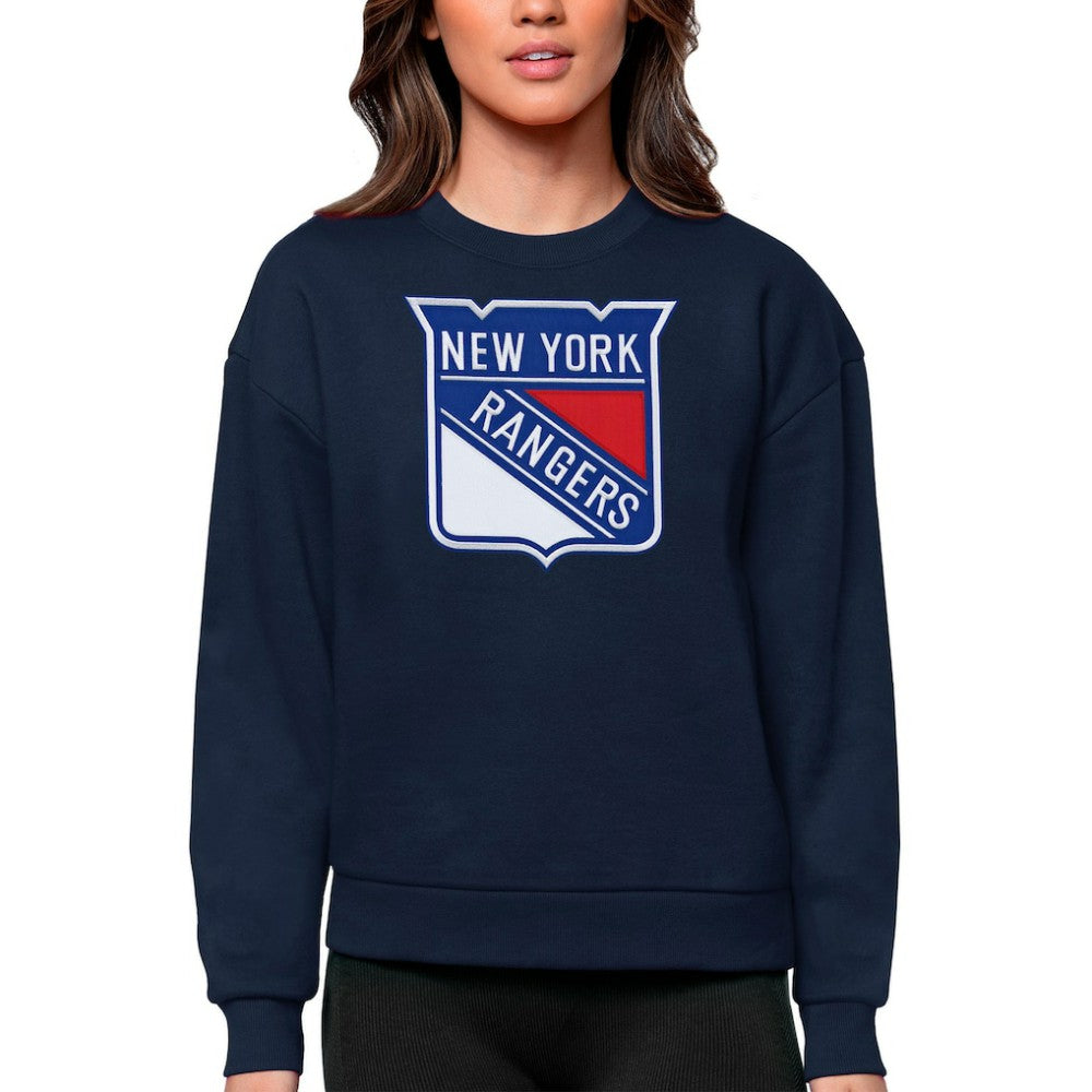 New York Rangers Antigua Women's Team Logo Victory Crewneck Pullover Sweatshirt - Navy | NHL sale