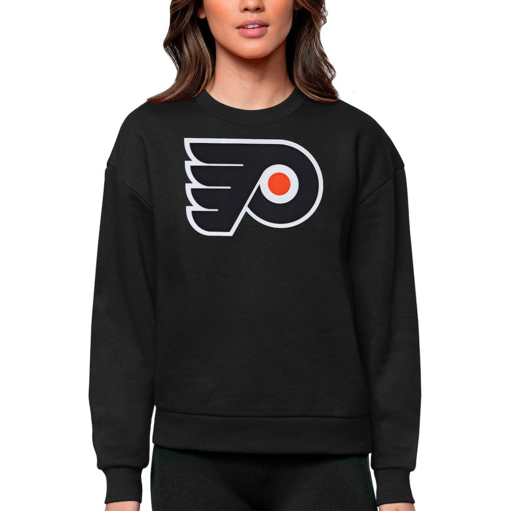 Philadelphia Flyers Antigua Women's Team Logo Victory Crewneck Pullover Sweatshirt - Black | NHL Lifestyle