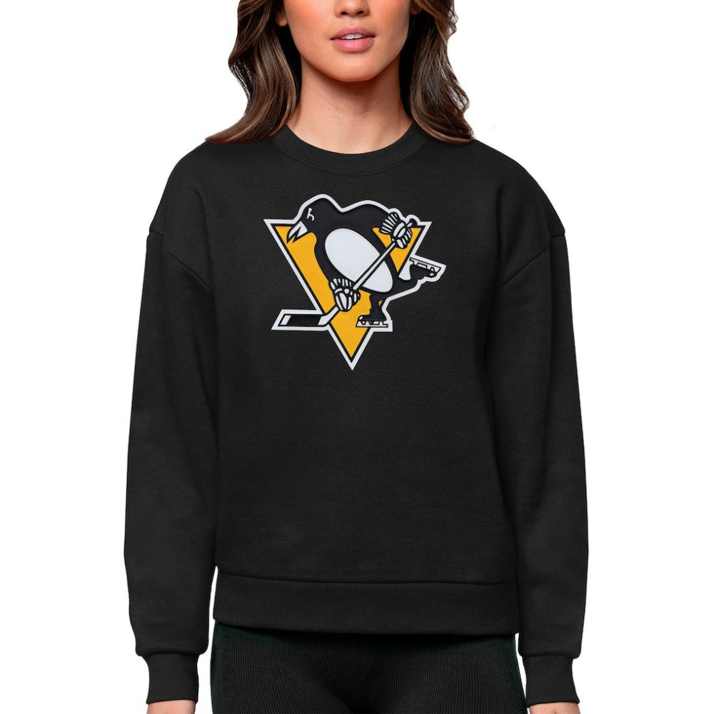 Pittsburgh Penguins Antigua Women's Team Logo Victory Crewneck Pullover Sweatshirt - Black | NHL Lifestyle