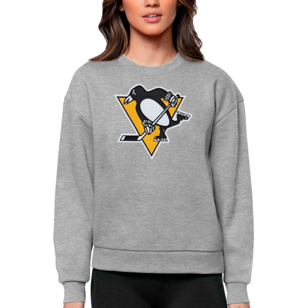 Pittsburgh Penguins Antigua Women's Team Logo Victory Crewneck Pullover Sweatshirt - Heather Gray | NHL on sale